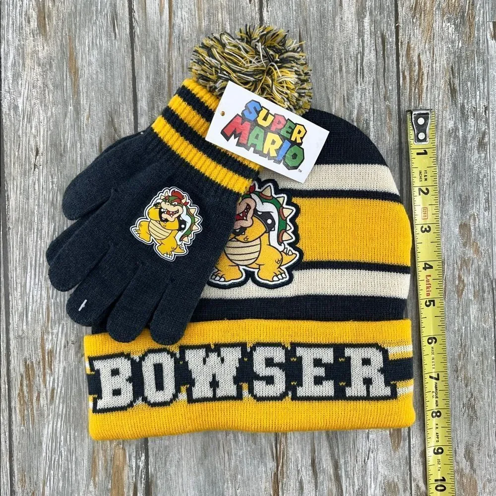 Super Mario Bowser Beanie Hat and Gloves 2-Piece Set
